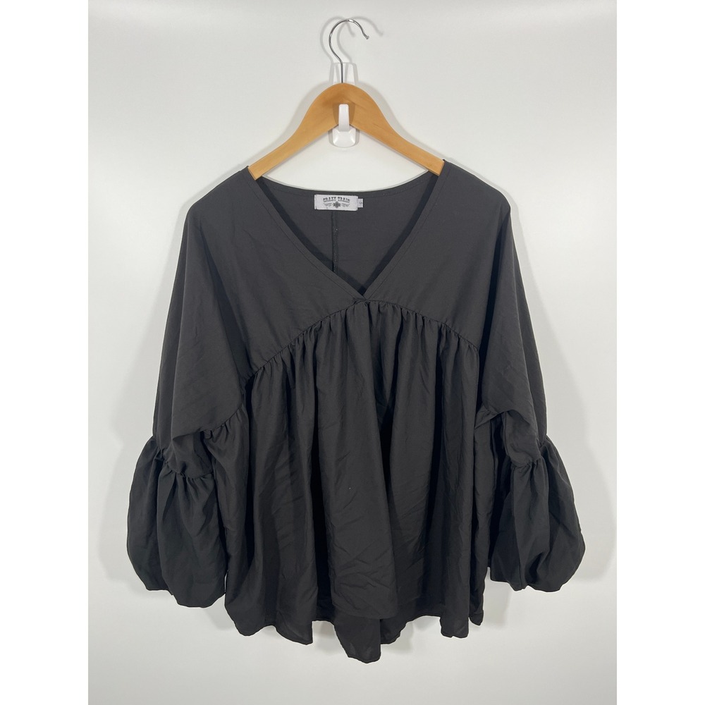Babydoll Whimsigoth Dark Fairy Witchy Women Top Black S Oversized Balloon Sleeve